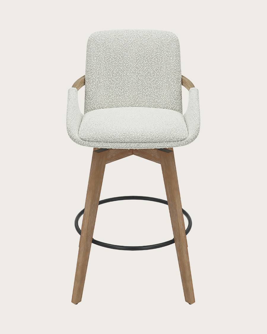 Saly - Chaise de bar en tissu bouclette et pieds en bois - UNIQKA - Imagen 2