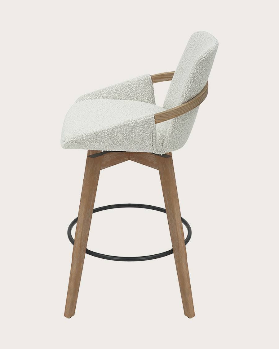 Saly - Chaise de bar en tissu bouclette et pieds en bois - UNIQKA - Imagen 4