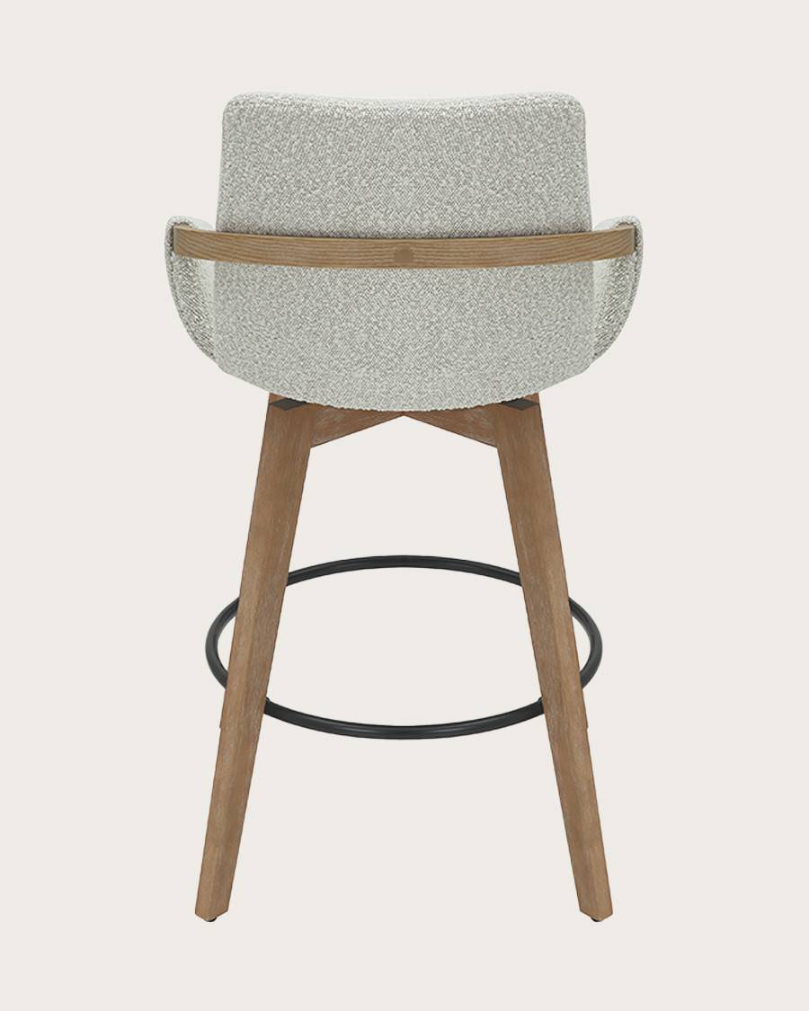 Saly - Chaise de bar en tissu bouclette et pieds en bois - UNIQKA - Imagen 7