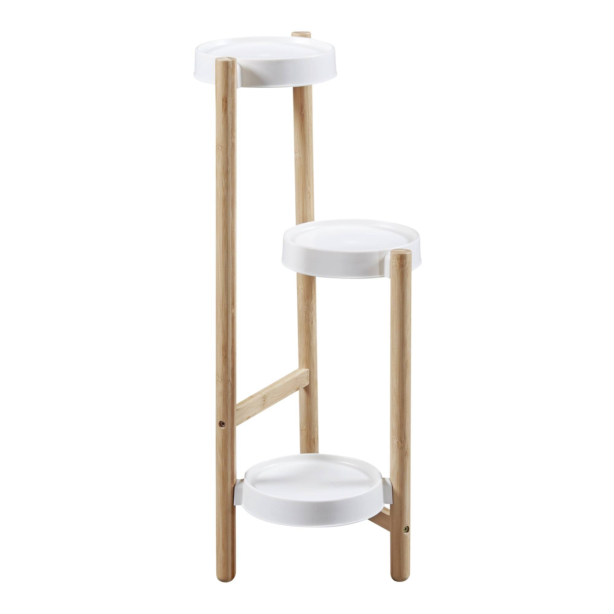 Helloshop26 - Étagère à plantes sastamala à 3 niveaux bambou plastique 78 x 32 x 32 cm naturel blanc - Imagen 1