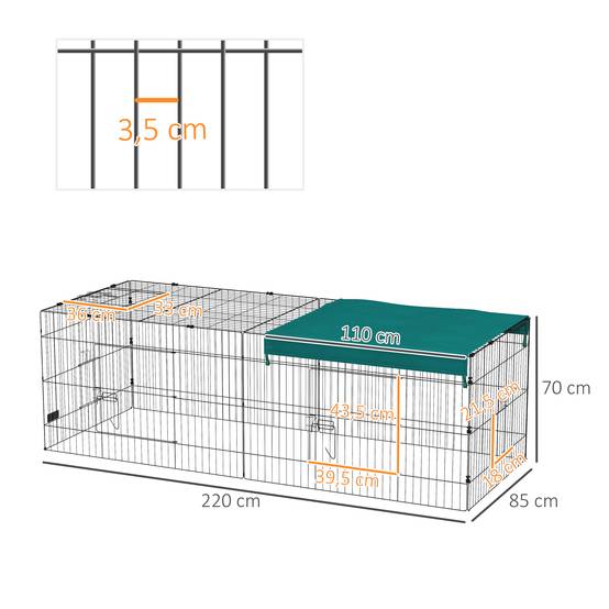 Enclos pour petits animaux acier vert 220 x 85 x 70 cm - PANGIVO - Image 5