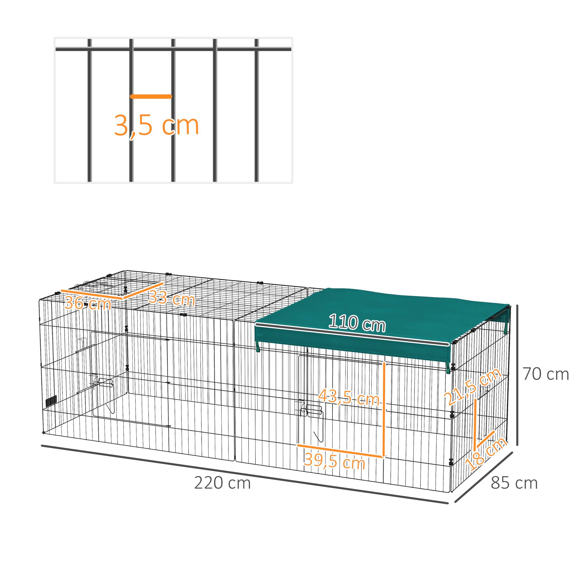 Enclos pour petits animaux acier vert 220 x 85 x 70 cm - PANGIVO - Image 5