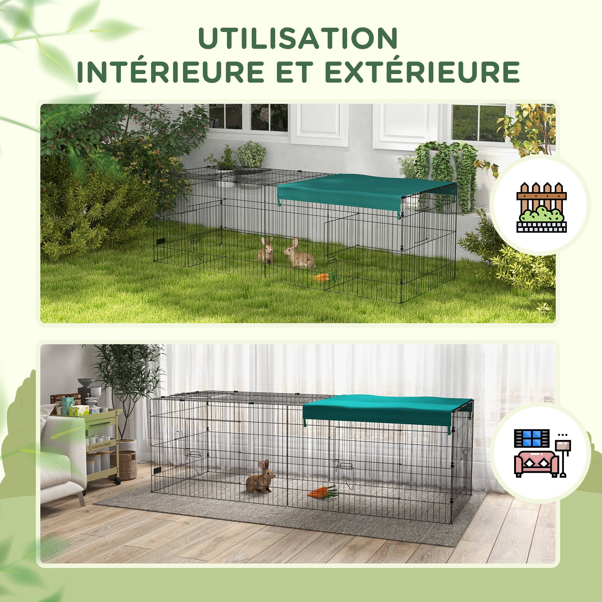Enclos pour petits animaux acier vert 220 x 85 x 70 cm - PANGIVO - Image 7