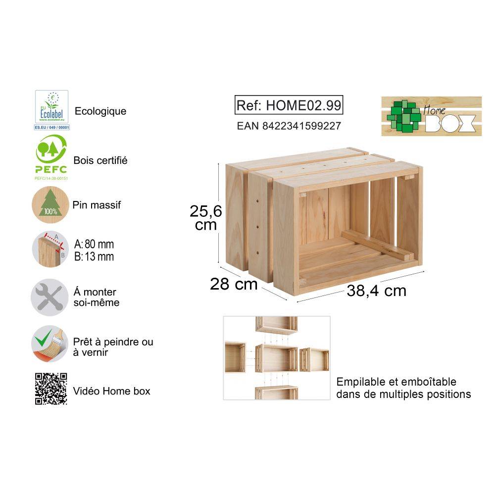 Caisse en pin massif modulable Home box Moyenne - Imagen 3