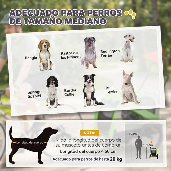 Remorque vélo 2 en 1 pour chien, poussette pliable pour animaux avec ceinture de sécurité et réflecteurs, verte - Image 7