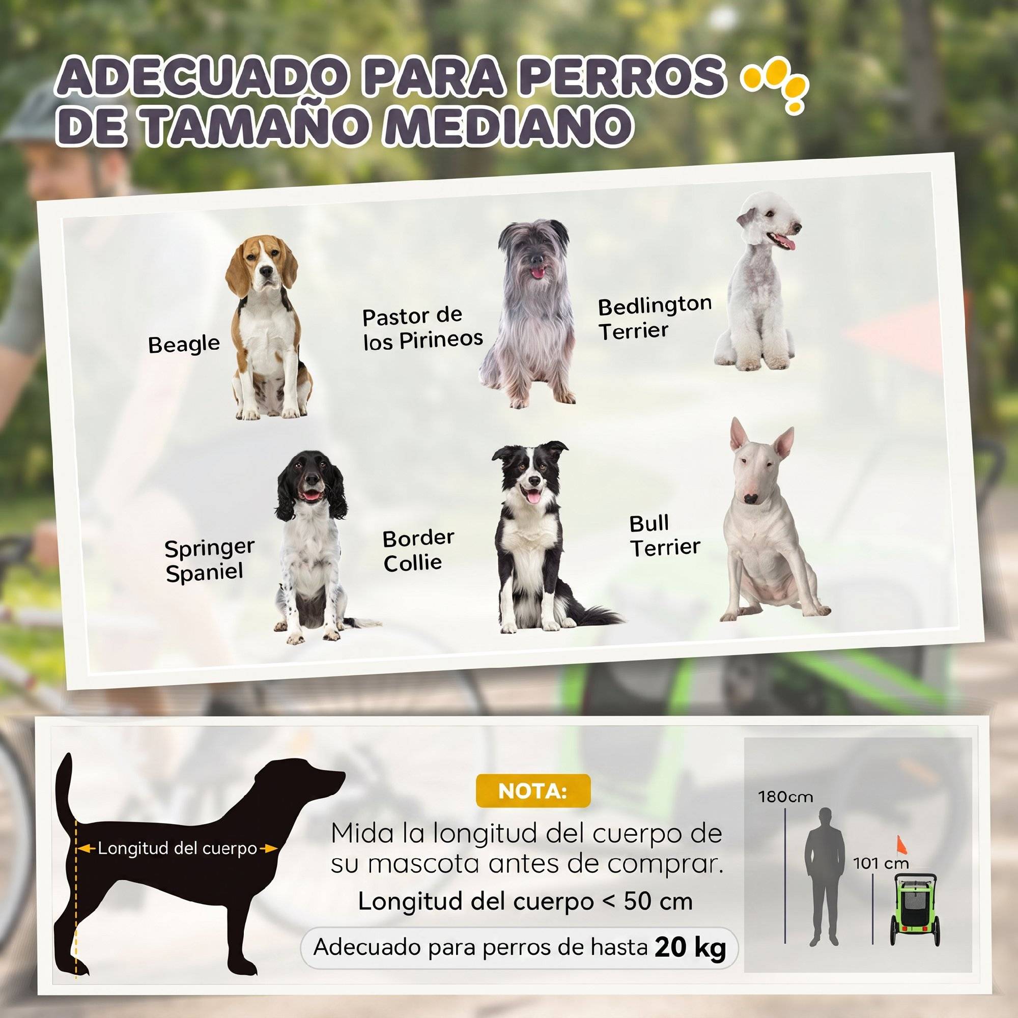 Remorque vélo 2 en 1 pour chien, poussette pliable pour animaux avec ceinture de sécurité et réflecteurs, verte - Image 7