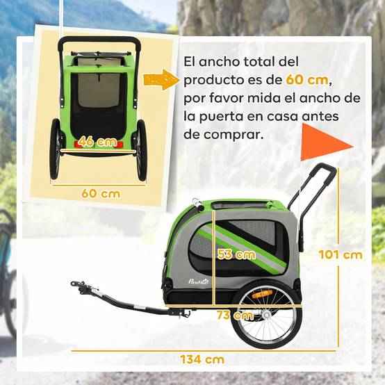 Remorque vélo 2 en 1 pour chien, poussette pliable pour animaux avec ceinture de sécurité et réflecteurs, verte - Image 5