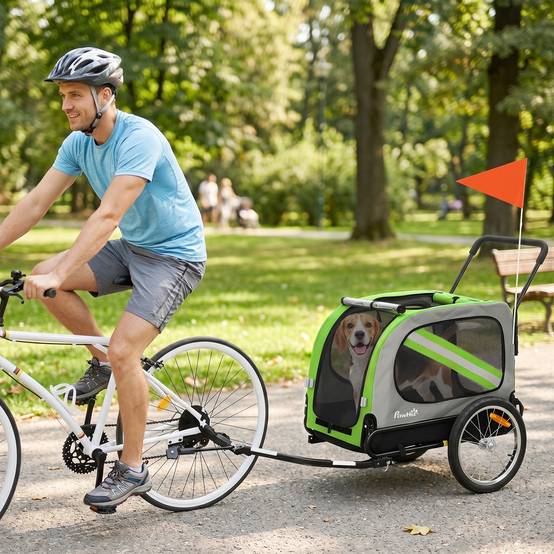 Remorque vélo 2 en 1 pour chien, poussette pliable pour animaux avec ceinture de sécurité et réflecteurs, verte - Image 10