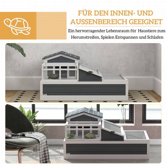 Maison pour tortues, 2 niveaux, intérieur/extérieur, balcon, bois de sapin, gris - Image 10