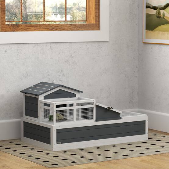 Maison pour tortues, 2 niveaux, intérieur/extérieur, balcon, bois de sapin, gris - Image 3