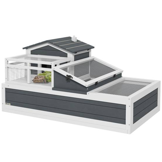 Maison pour tortues, 2 niveaux, intérieur/extérieur, balcon, bois de sapin, gris - Image 1