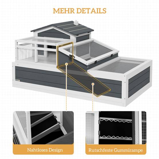 Maison pour tortues, 2 niveaux, intérieur/extérieur, balcon, bois de sapin, gris - Image 9