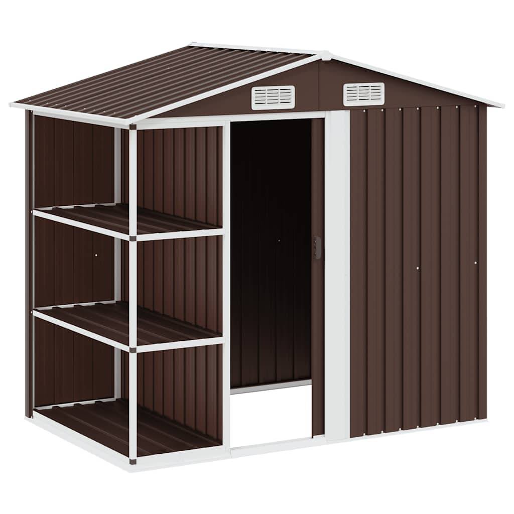 PANGIVO - Abri de jardin avec étagère - Fer galvanisé - Marron 205x130x183 cm - Surface au sol 2,28m² - PANGIVO - Image 3