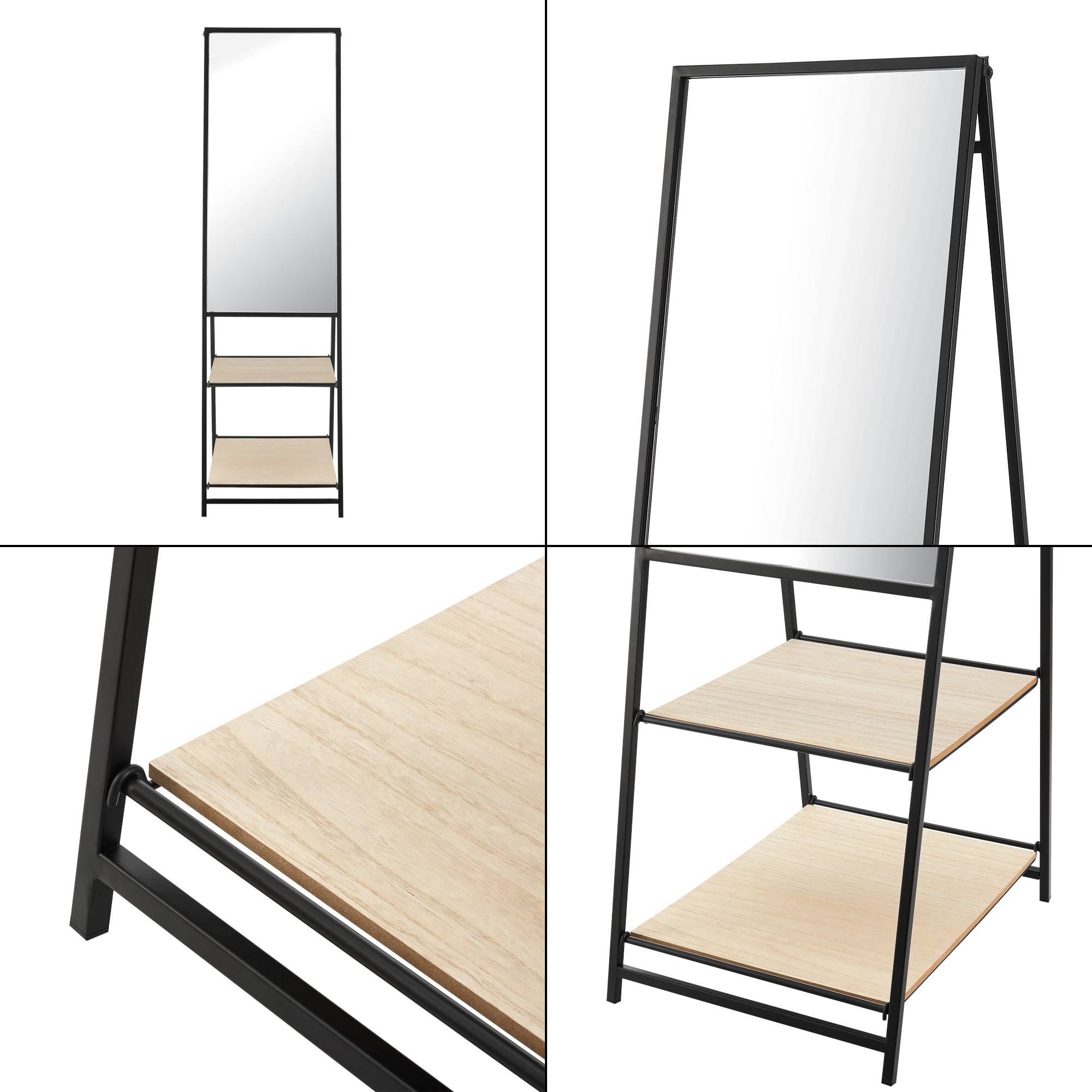 Helloshop26 - Miroir sur pied avec deux étagères 150 x 44 x 60 cm noir effet chêne - Imagen 6