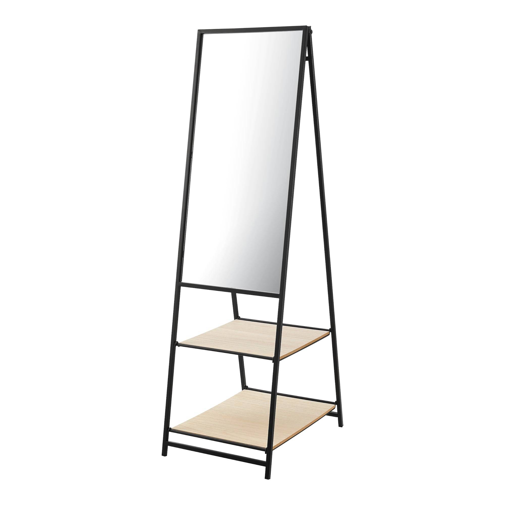Helloshop26 - Miroir sur pied avec deux étagères 150 x 44 x 60 cm noir effet chêne - Imagen 1