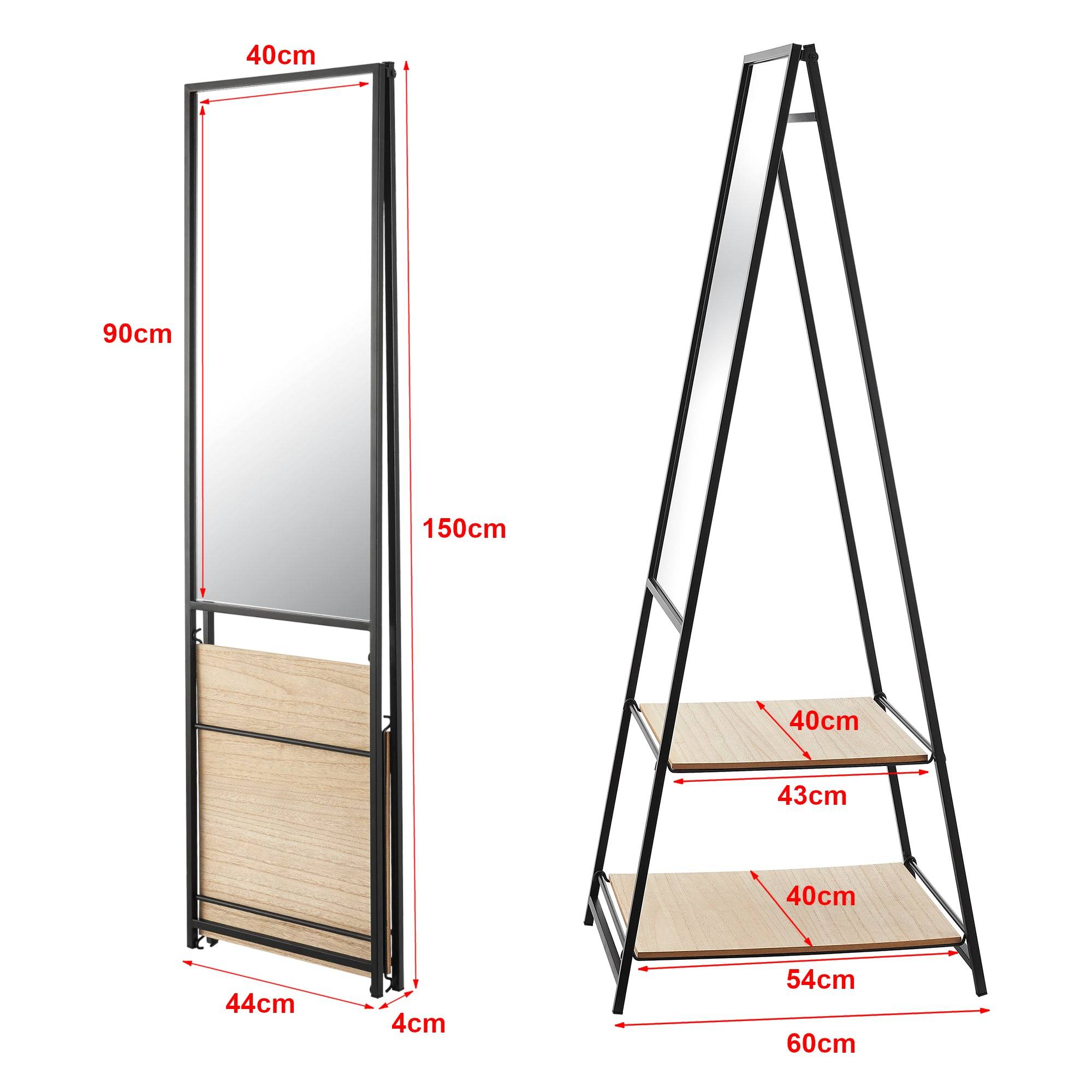 Helloshop26 - Miroir sur pied avec deux étagères 150 x 44 x 60 cm noir effet chêne - Imagen 2
