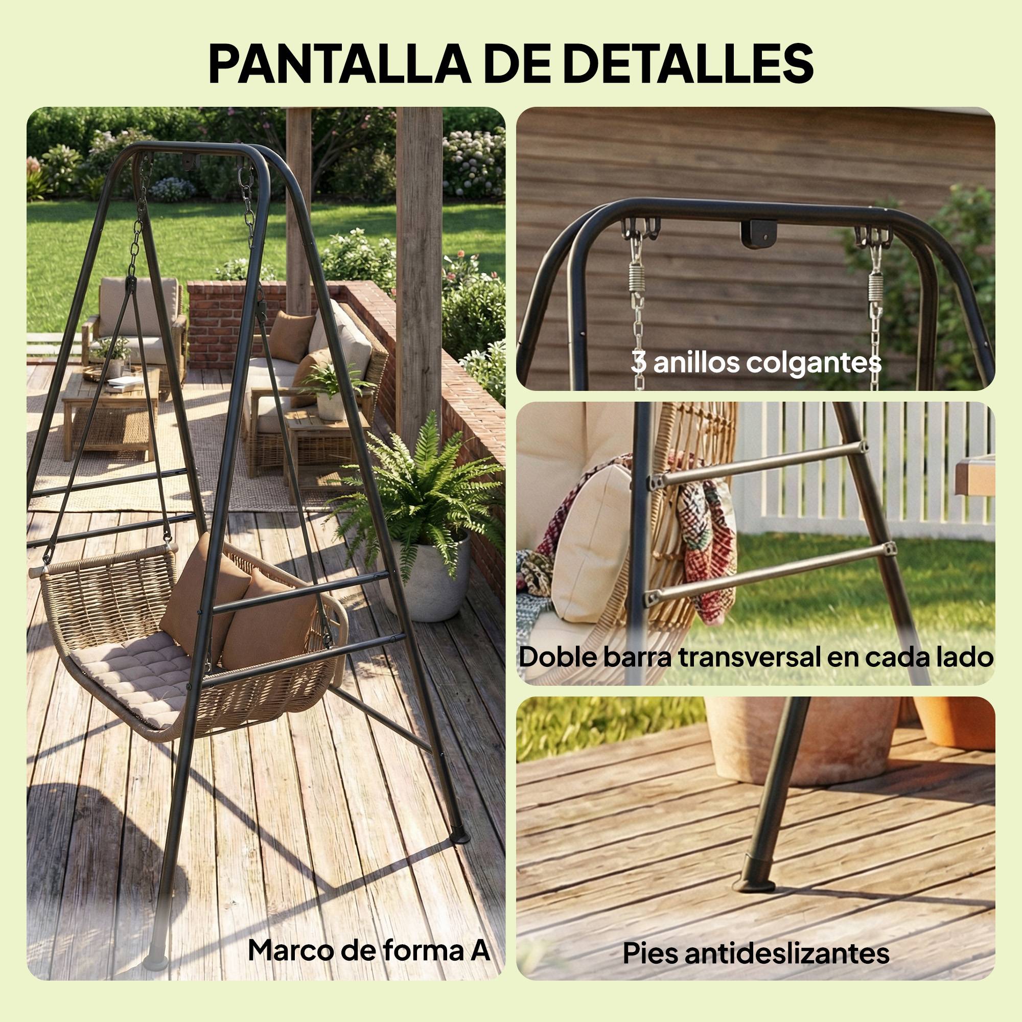 Support pour fauteuil suspendu hamac 183 cm, structure en acier, patins antidérapants noirs - Image 9