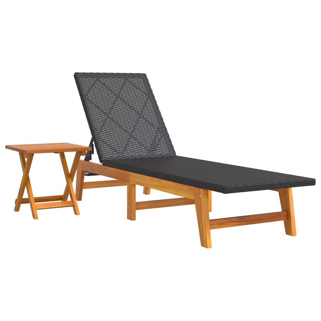 Helloshop26 - Transat chaise longue bain de soleil lit de jardin terrasse meuble d'extérieur avec table résine tressée et bois massif d'acacia - Imagen 1