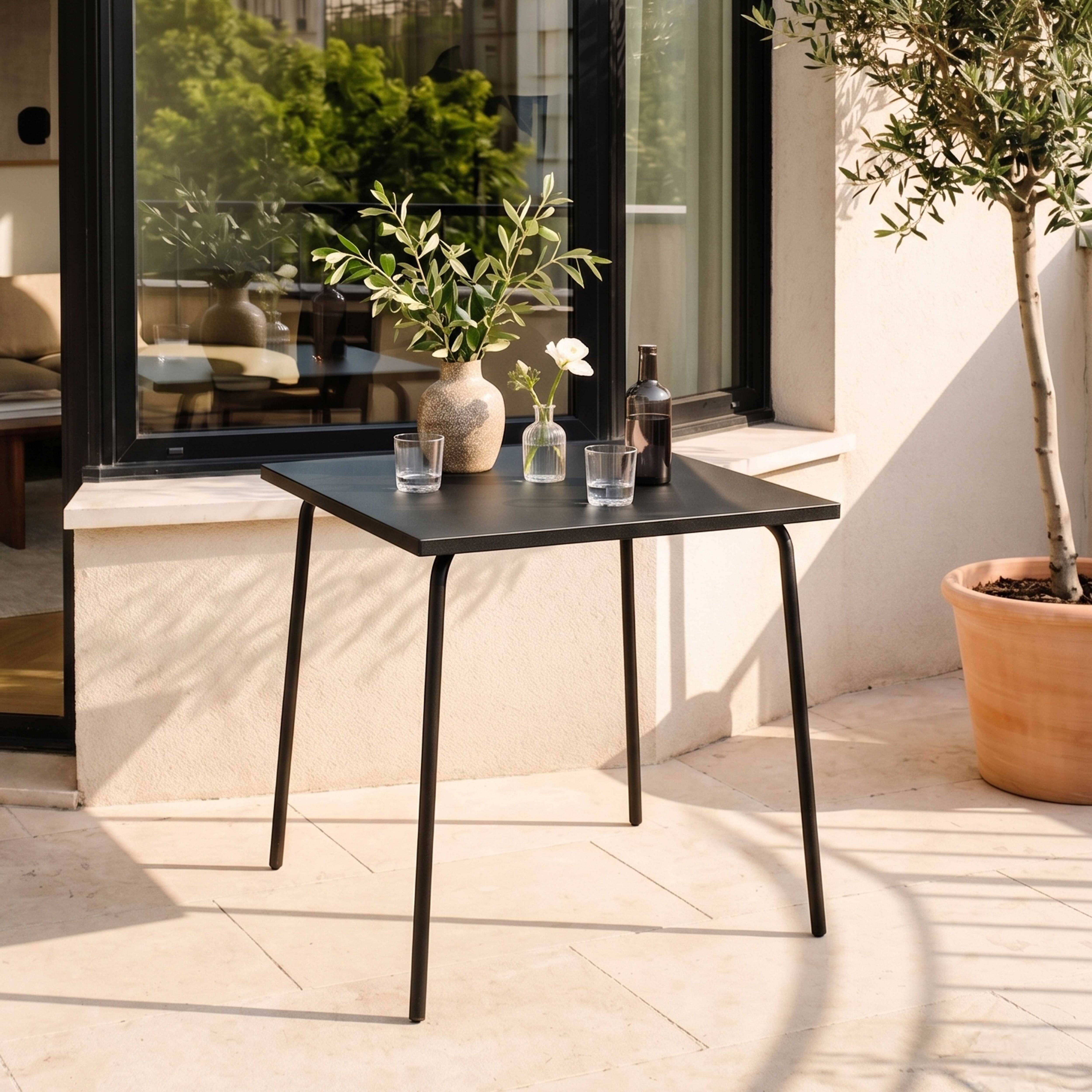 Oviala - Table de jardin carrée en métal 4 places 70 cm gris anthracite Palavas - Oviala - Imagen 2