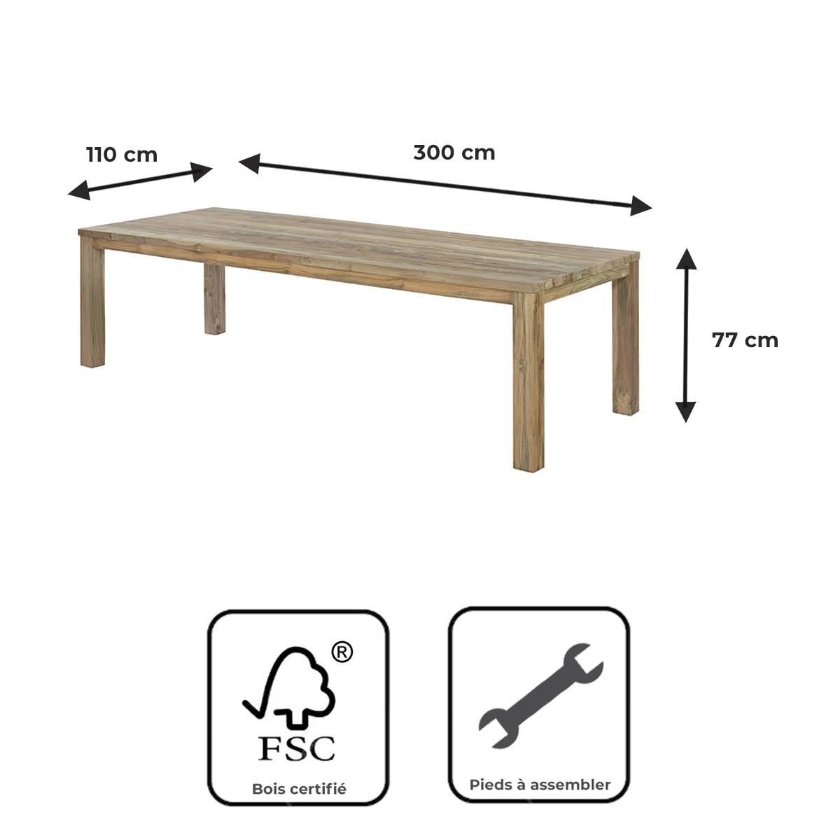 Table en teck recyclé 300 x 110 cm Callao - Gecko Jardin - Imagen 9