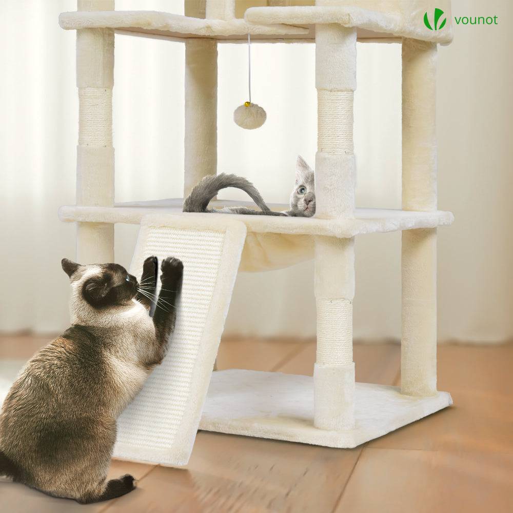 Vounot - Arbre à chat géant 215cm avec griffoir, 2 niches et 3 plateformes - Beige - Arbre à grimper pour chats - VOUNOT® - Image 6