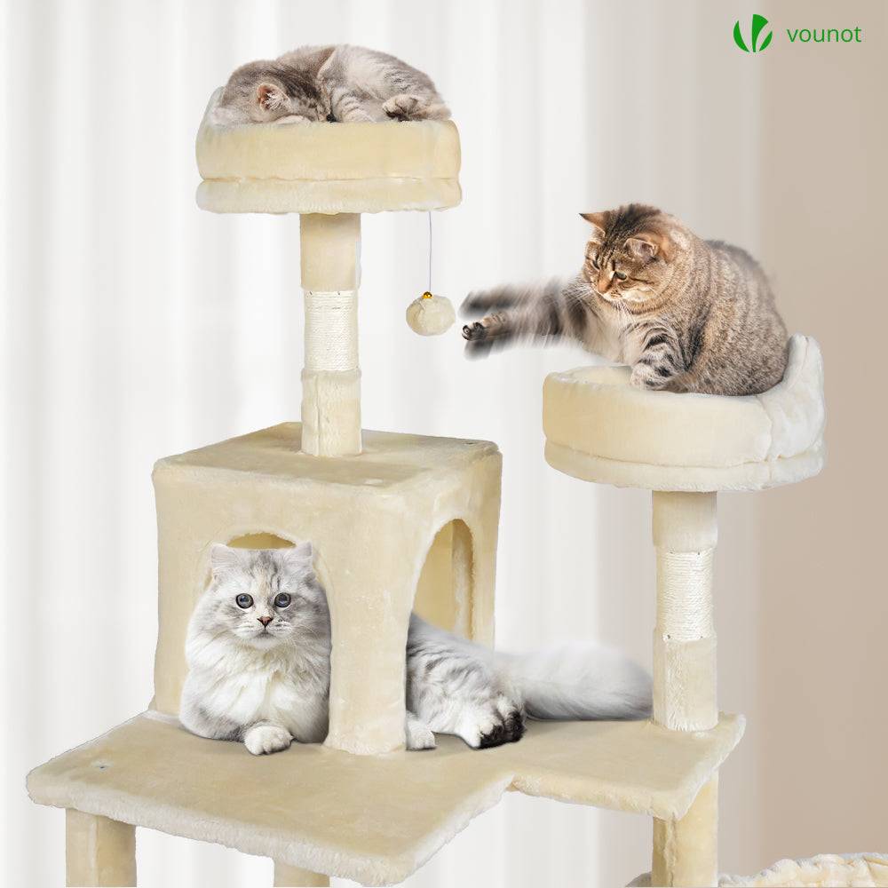 Vounot - Arbre à chat géant 215cm avec griffoir, 2 niches et 3 plateformes - Beige - Arbre à grimper pour chats - VOUNOT® - Image 4