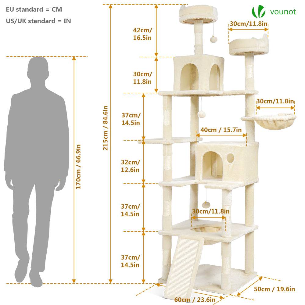 Vounot - Arbre à chat géant 215cm avec griffoir, 2 niches et 3 plateformes - Beige - Arbre à grimper pour chats - VOUNOT® - Image 3