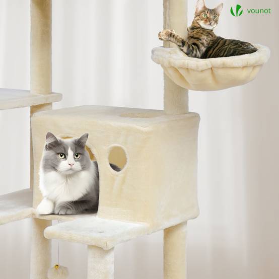 Vounot - Arbre à chat géant 215cm avec griffoir, 2 niches et 3 plateformes - Beige - Arbre à grimper pour chats - VOUNOT® - Image 5