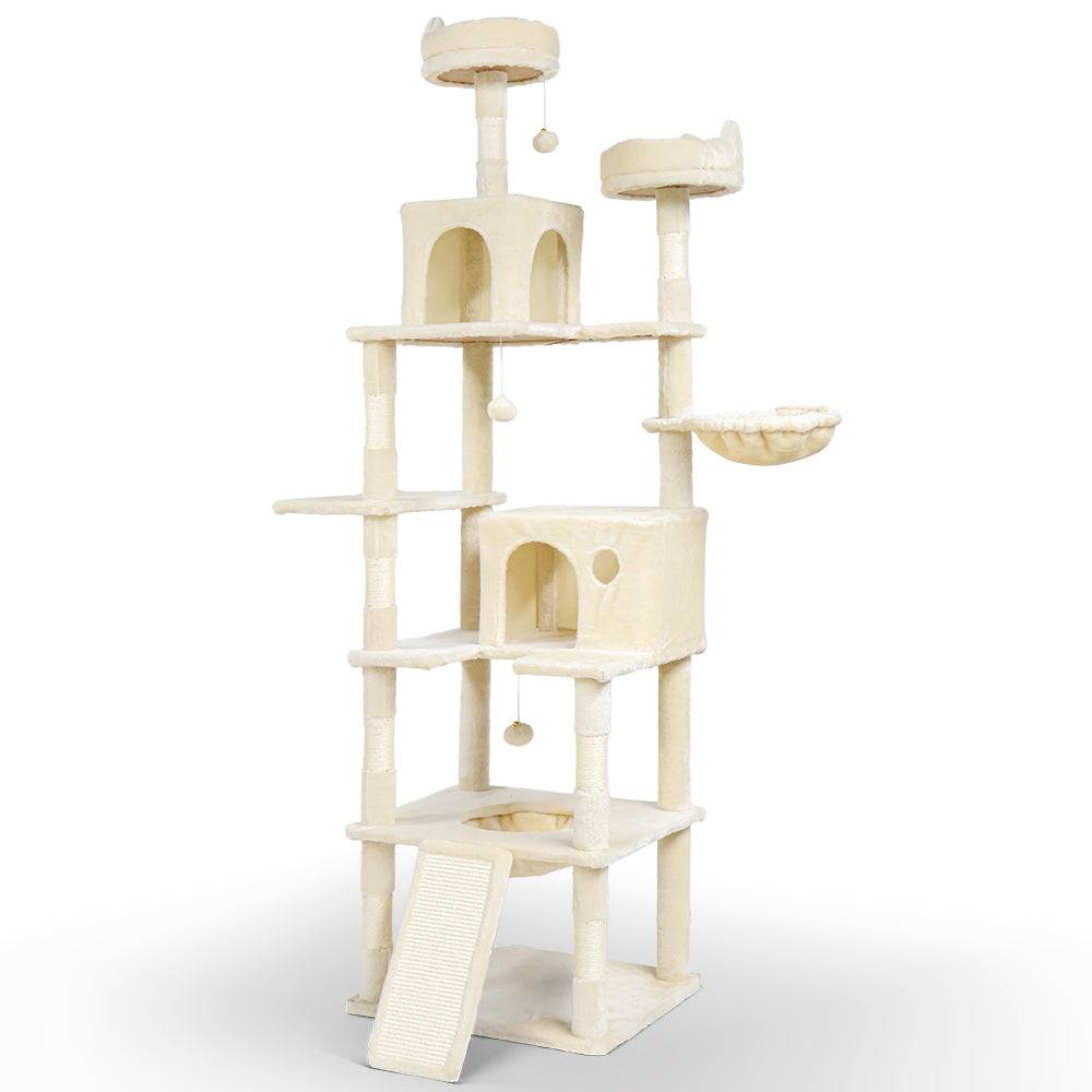 Vounot - Arbre à chat géant 215cm avec griffoir, 2 niches et 3 plateformes - Beige - Arbre à grimper pour chats - VOUNOT® - Image 1