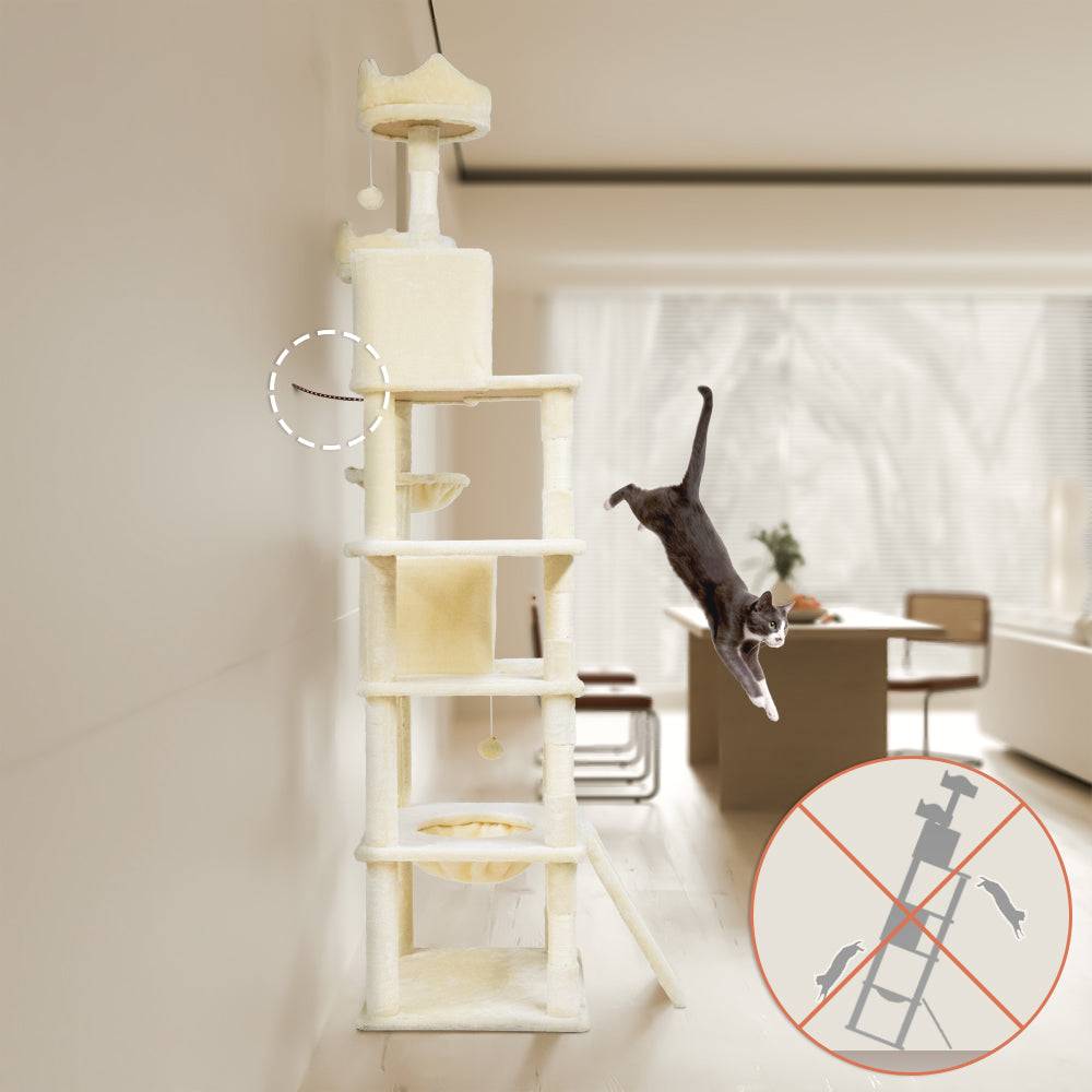 Vounot - Arbre à chat géant 215cm avec griffoir, 2 niches et 3 plateformes - Beige - Arbre à grimper pour chats - VOUNOT® - Image 7