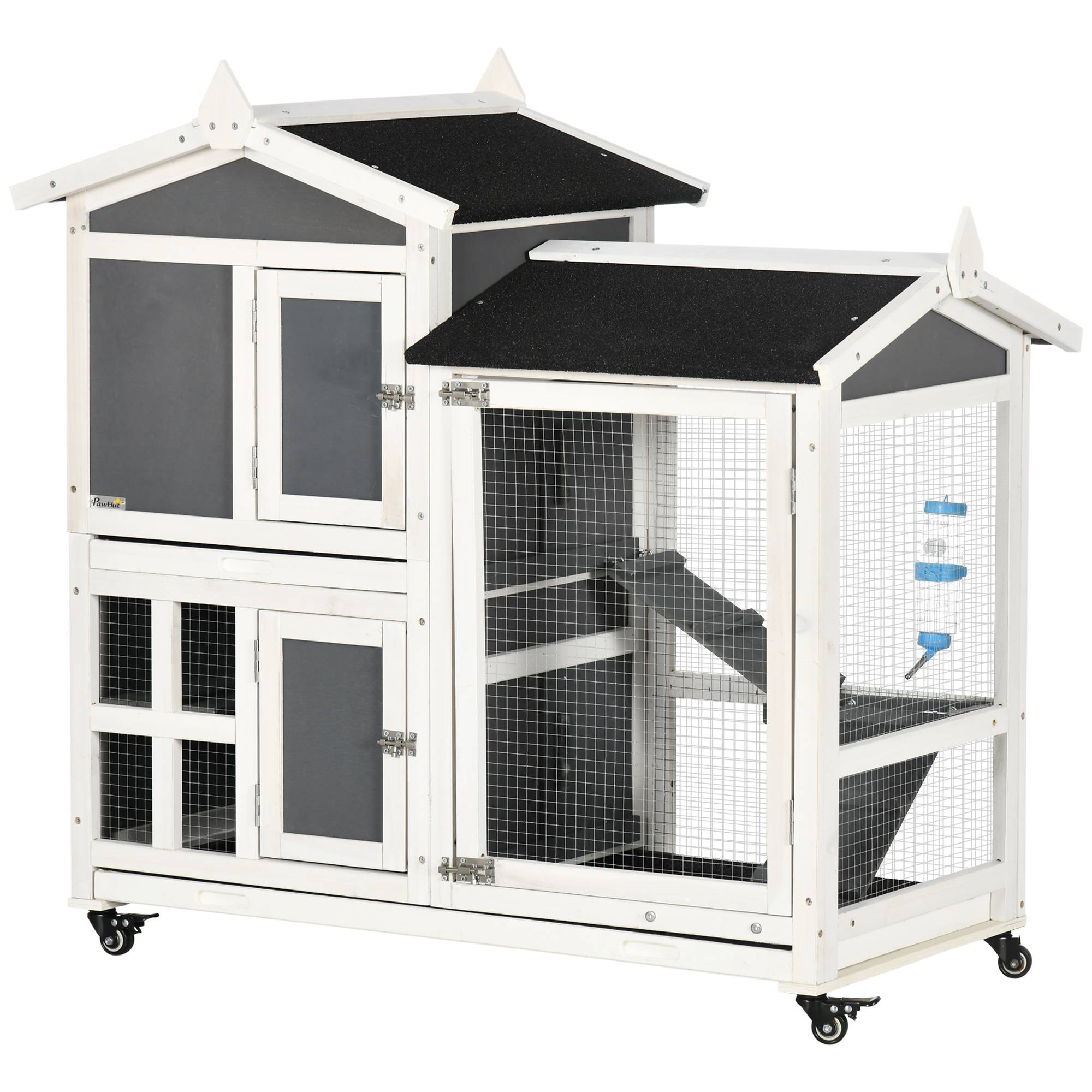 Clapier lapin bois sur roues extérieur 2 niveaux tiroir amovible 110x60x104cm - ComfortXL Outdoor Living - Image 2