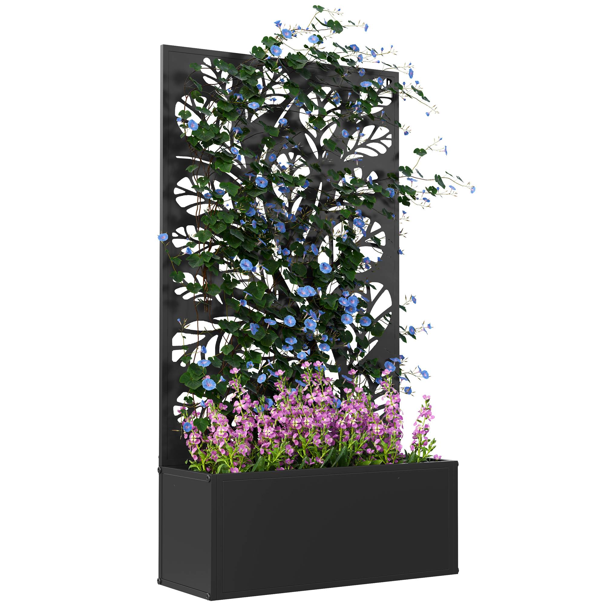 Jardinière avec brise-vue paravent treillis pour Plante Grimpante, bac à Fleurs - dim. 61L x 23l x 113H cm