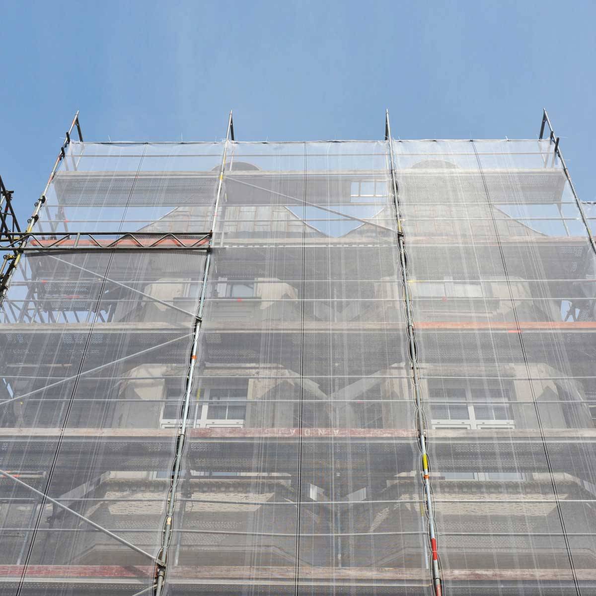 Filet d'échafaudage Blanc 3,07x50 m 50EC - Qualité PRO - Filet de protection d'échafaudage pour chantier - Pare-gravats TECPLAST - Imagen 7