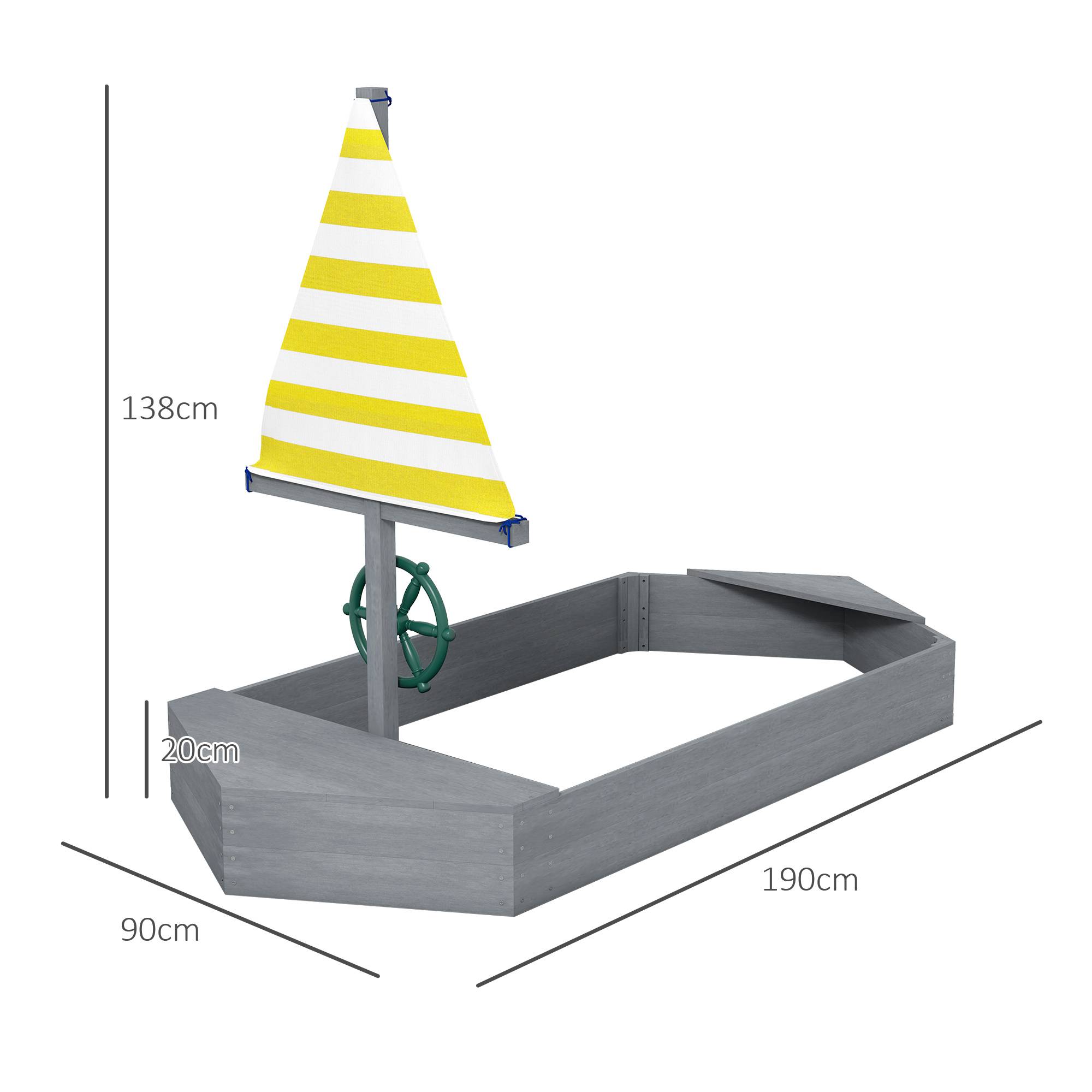 Outsunny - Bac à sable enfant design bateau - dim. 190L x 90l x 138H cm - voile, gouvernail - bois gris - Outsunny - Imagen 3