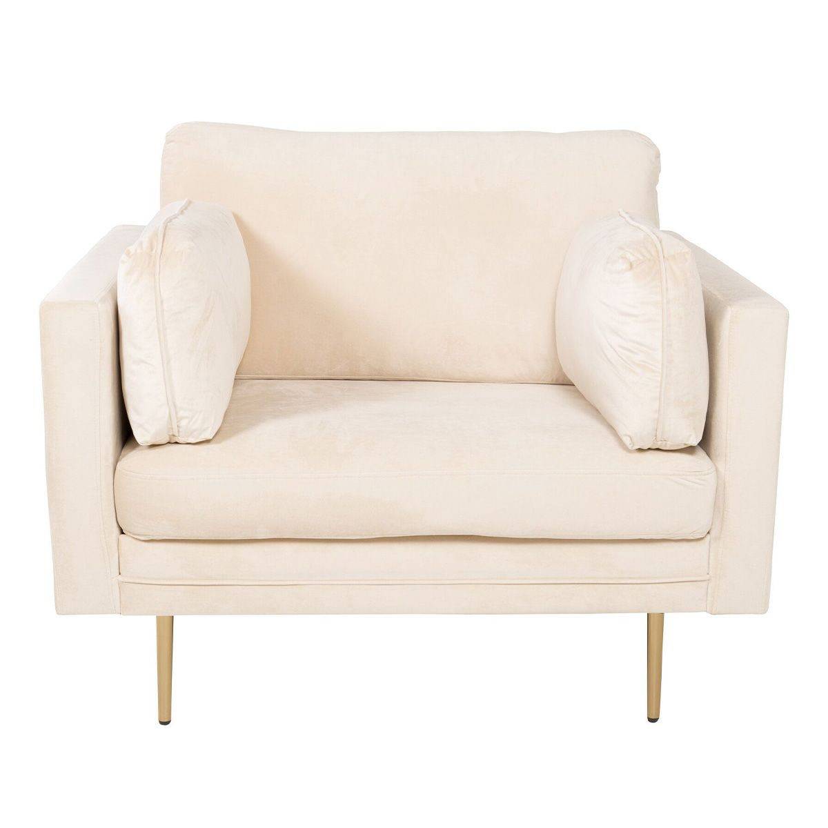 Paris Prix - Fauteuil Design en Velours "Boom" 110cm Beige & Or - Image 1