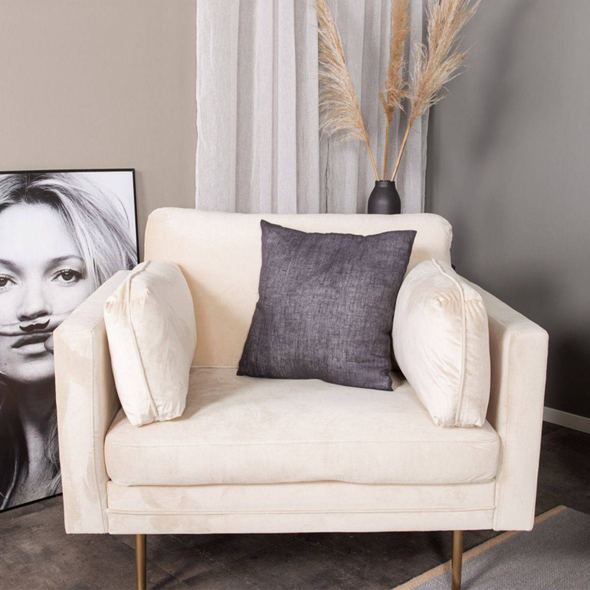 Paris Prix - Fauteuil Design en Velours "Boom" 110cm Beige & Or - Image 8