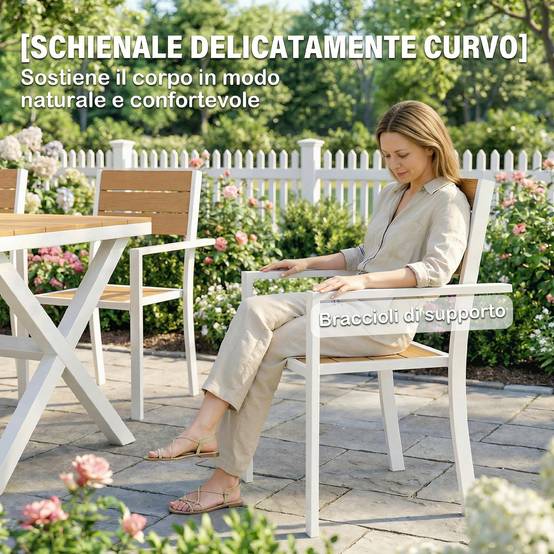 Salon de jardin 7 pièces aluminium et composite imitation bois table 6 chaises empilables - ComfortXL Outdoor Living - Image 10