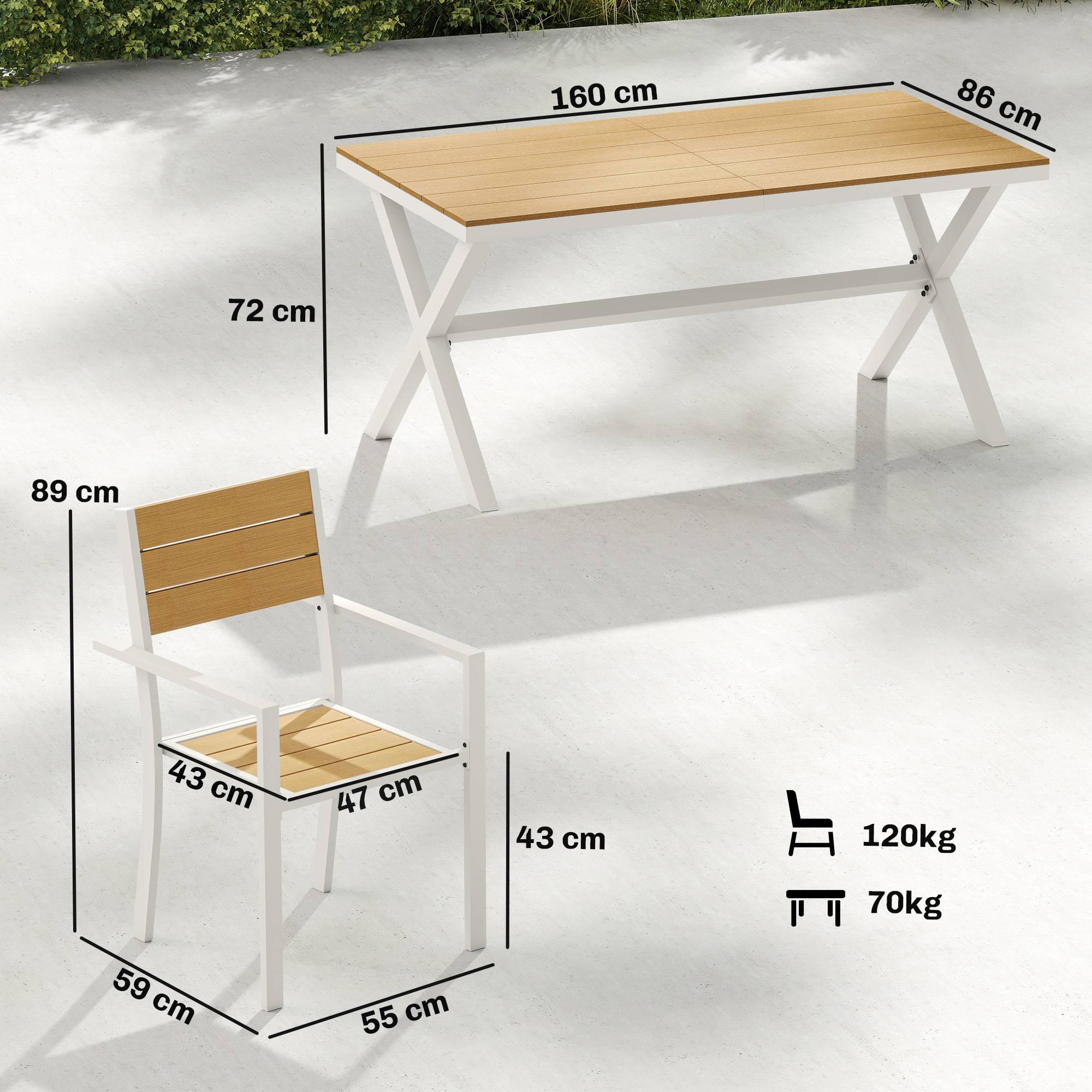 Salon de jardin 7 pièces aluminium et composite imitation bois table 6 chaises empilables - ComfortXL Outdoor Living - Image 5