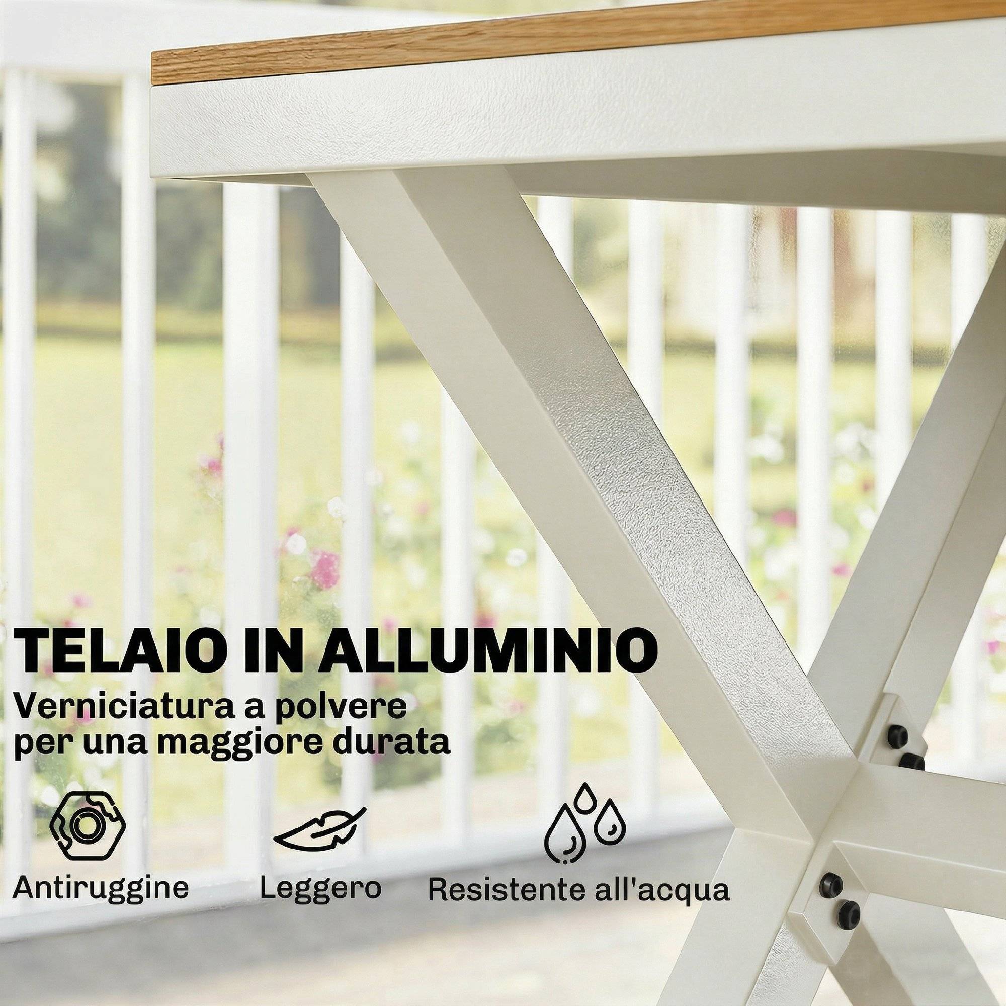 Salon de jardin 7 pièces aluminium et composite imitation bois table 6 chaises empilables - ComfortXL Outdoor Living - Image 6