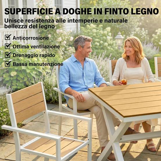 Salon de jardin 7 pièces aluminium et composite imitation bois table 6 chaises empilables - ComfortXL Outdoor Living - Image 7