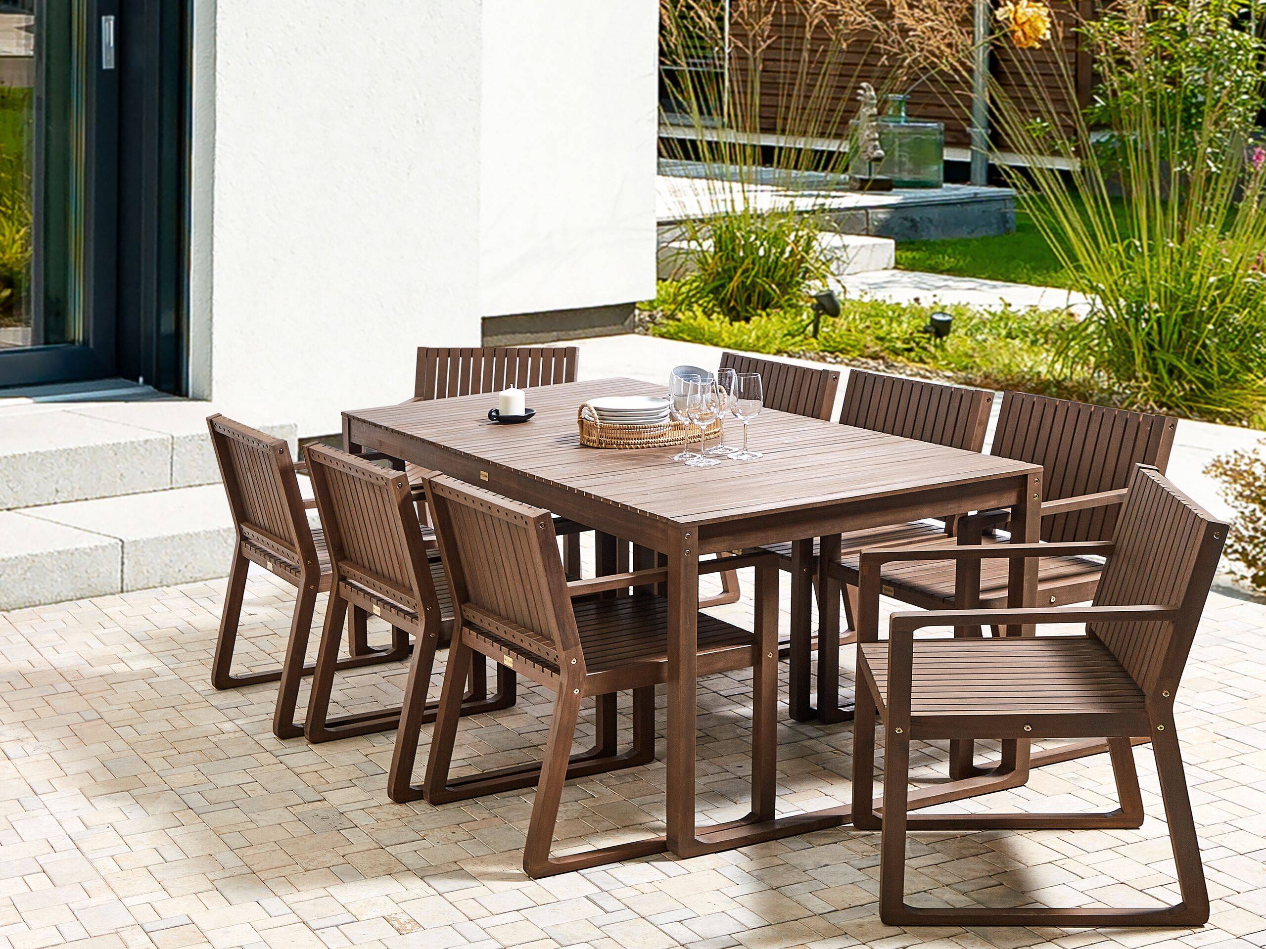 Beliani - Ensemble de Salle à Manger de Jardin en Bois d'Acacia Foncé Table et 8 Sièges Résistant aux Intempéries Design Classique - Imagen 2