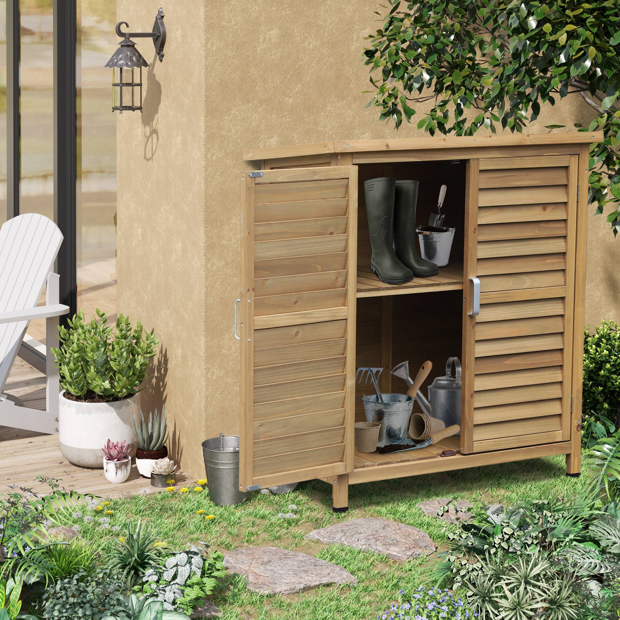 Abri de jardin autoportant avec étagères 87x46,5x96,5 cm jaune - Image 2