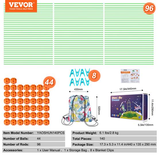 Vevor - VEVOR Kit construction fort enfants, 140 pièces, STEM, brillent dans noir. - Image 7