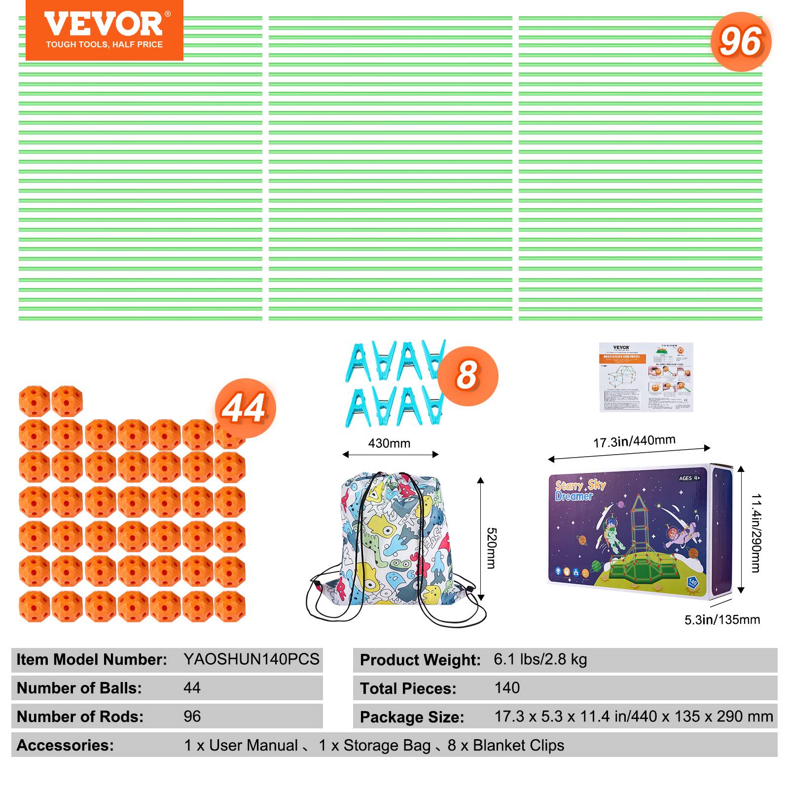 Vevor - VEVOR Kit construction fort enfants, 140 pièces, STEM, brillent dans noir. - Image 7