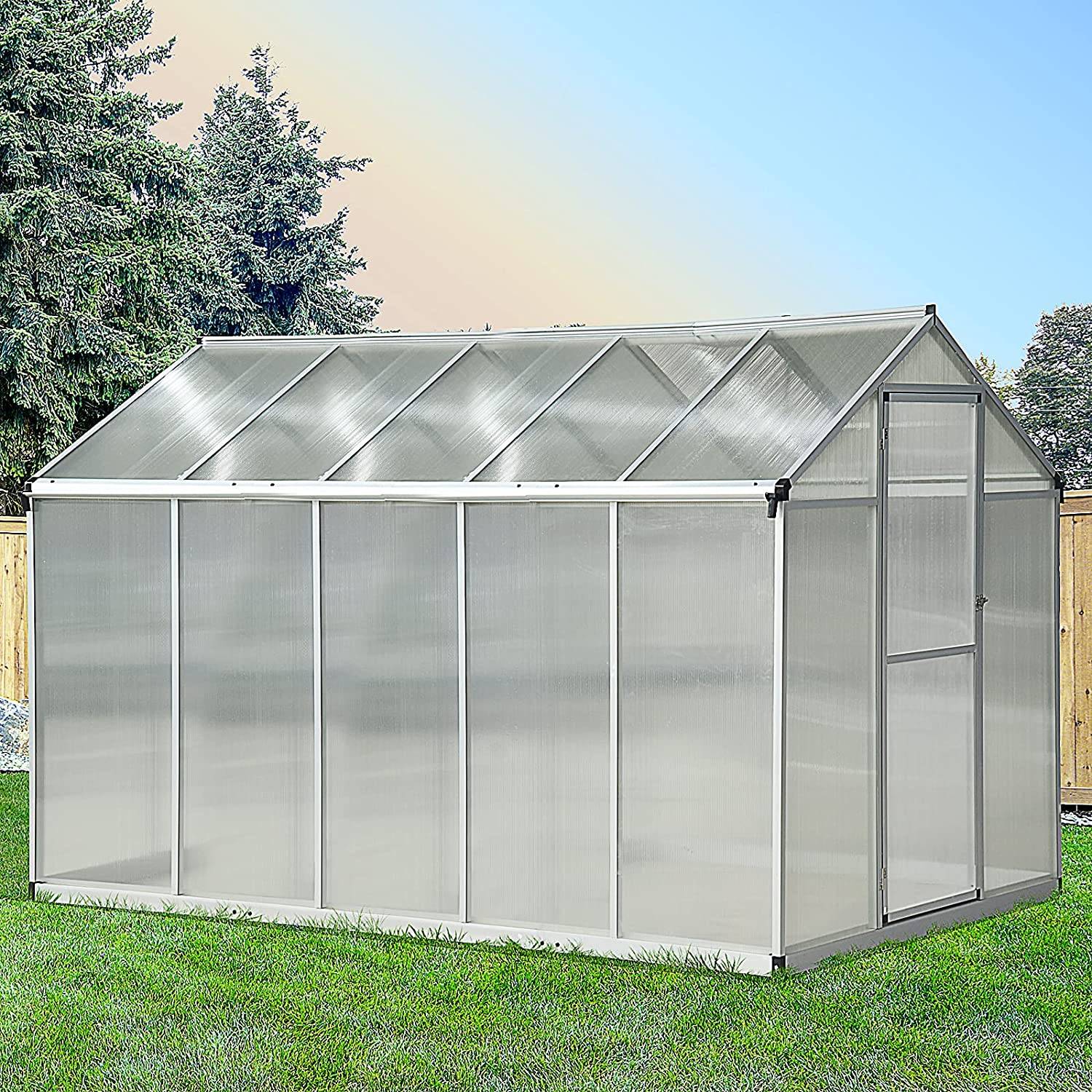 Serre de jardin 5,5m² 3x2m en aluminium polycarbonate, fondation et lucarne, porte avec loquet - Image 4