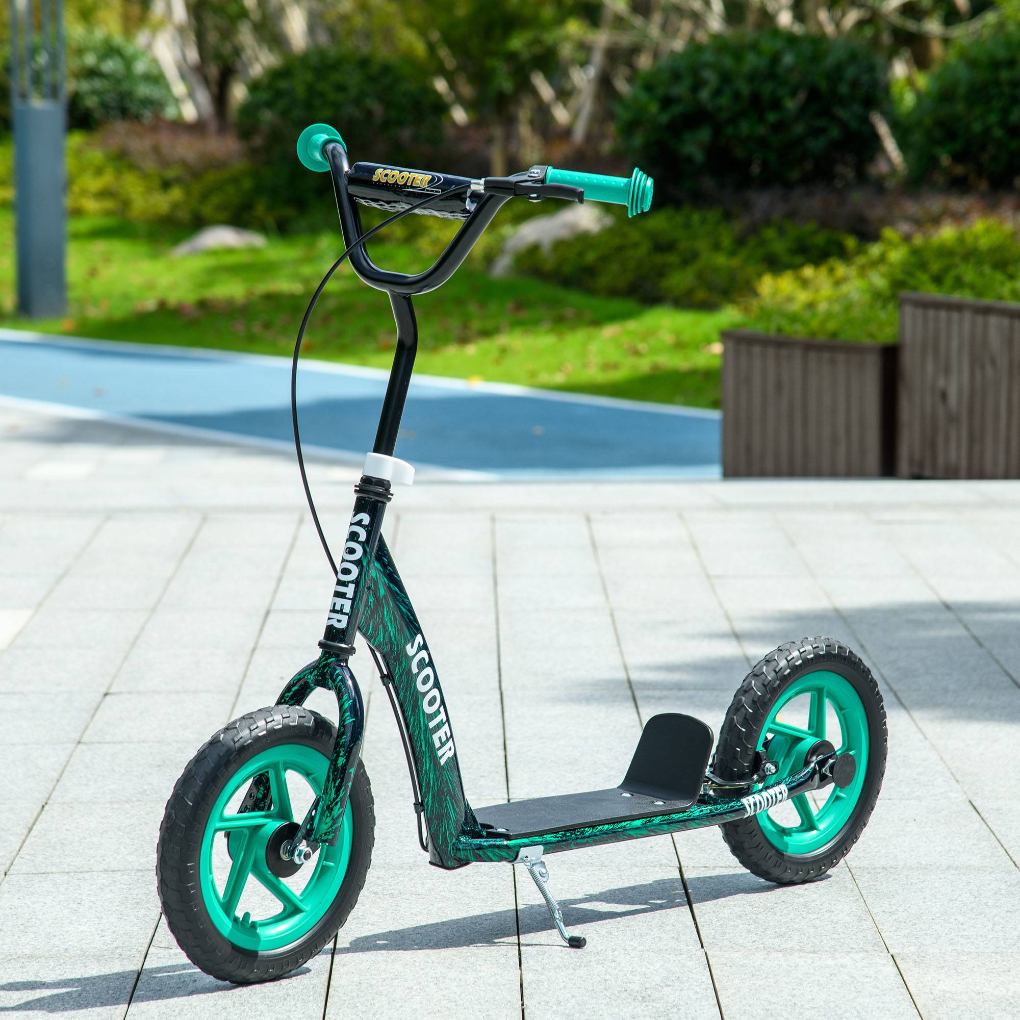 Sans Marque - Trottinette patinette scooter enfant grandes roues 6-12 ans hauteur réglable frein arrière béquille vert - Image 4