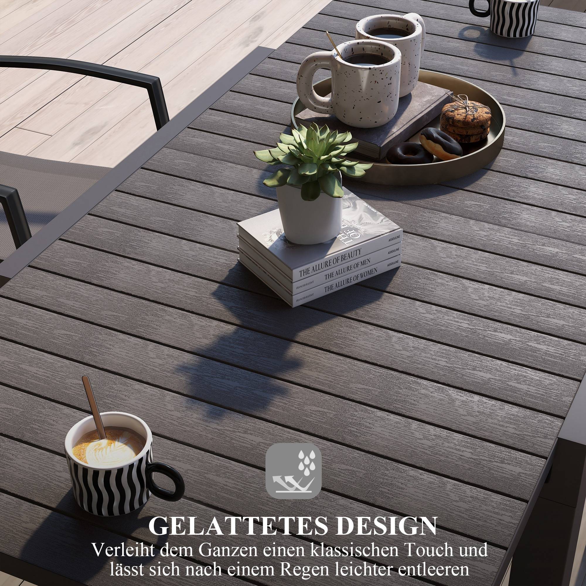 Table de jardin extensible aluminium pour terrasse 6 places 162x80x75cm gris - ComfortXL Outdoor Living - Image 6
