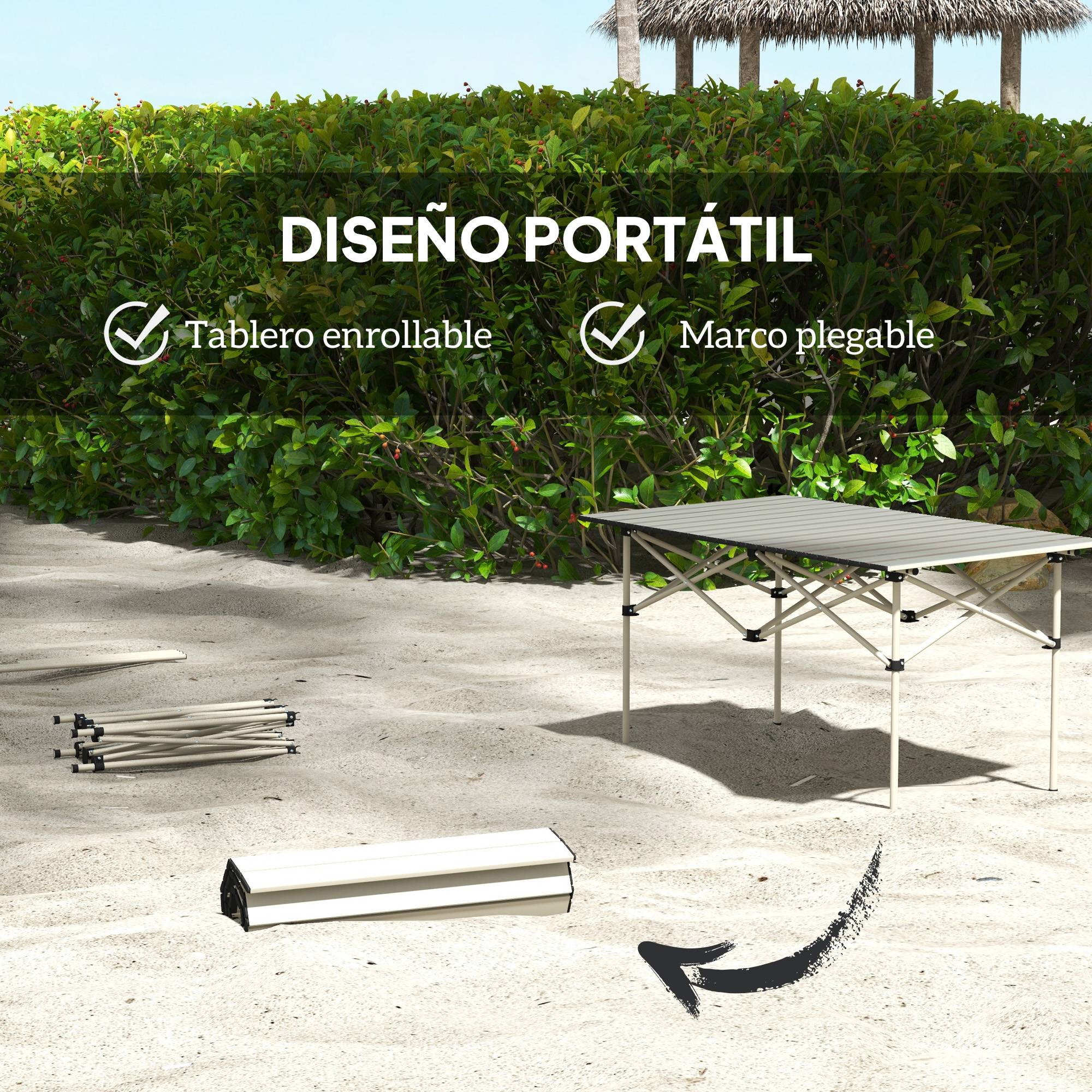 Table de camping pliante avec plateau enroulable et sac de rangement, table de pique-nique portable pour le camping, 95 x 55 x 50 cm, kaki - Image 6