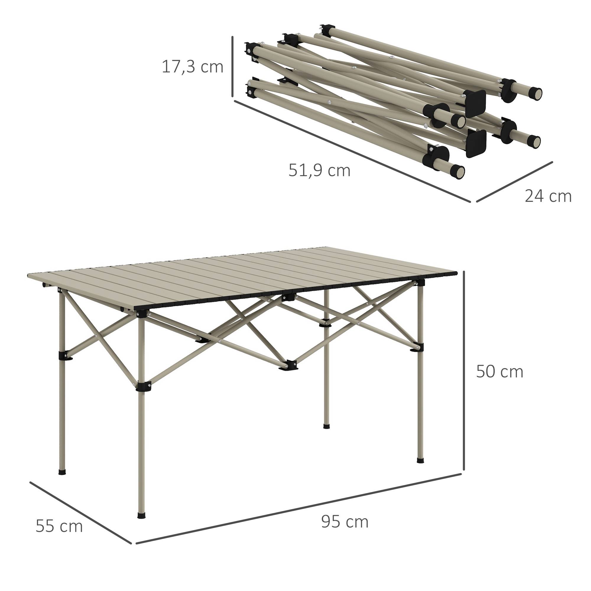 Table de camping pliante avec plateau enroulable et sac de rangement, table de pique-nique portable pour le camping, 95 x 55 x 50 cm, kaki - Image 5