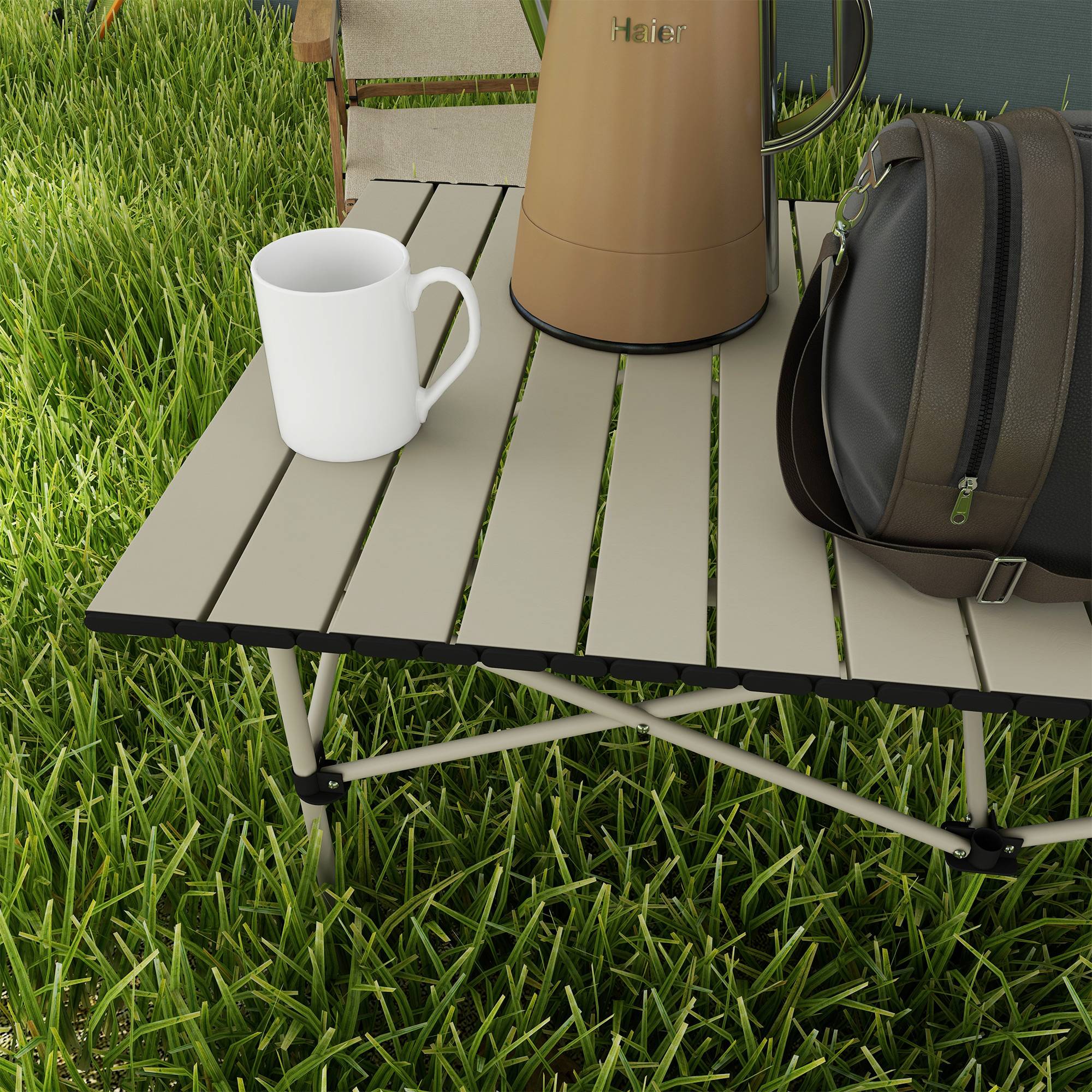 Table de camping pliante avec plateau enroulable et sac de rangement, table de pique-nique portable pour le camping, 95 x 55 x 50 cm, kaki - Image 9